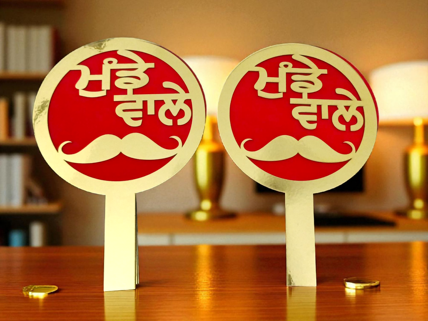 Punjabi "Munde Wale" Fancy Sticks – Set of 2 Mustache Props for Jaago, Mehndi & Wedding Day