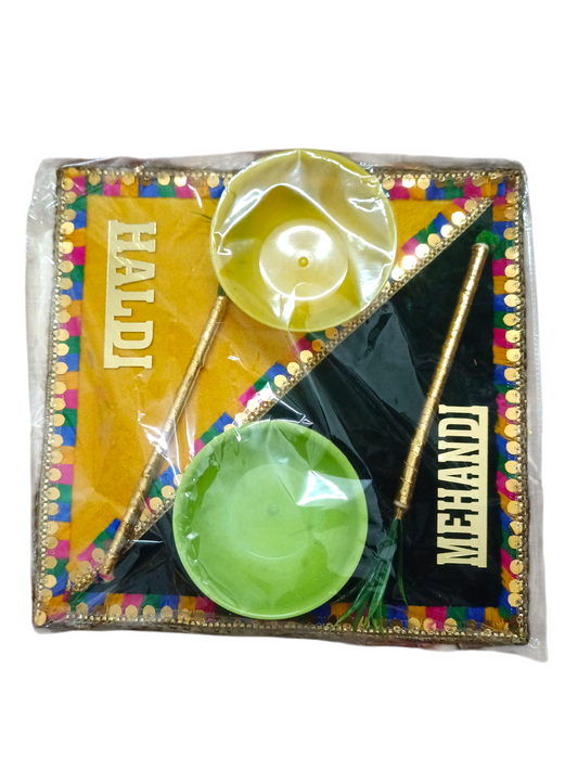 Traditional Punjabi Batna & Mehndi Ceremony Thali Set – Decorative Ritual Tray with Bowls & Sticks