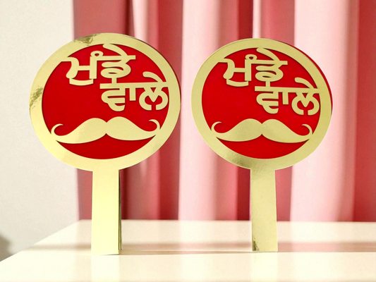 Punjabi "Munde Wale" Fancy Sticks – Set of 2 Mustache Props for Jaago, Mehndi & Wedding Day